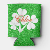 ホワイトクロバパーソナライズされたーズグリーングリッター 缶クーラー (正面)