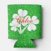 ホワイトクロバパーソナライズされたーズグリーングリッター 缶クーラー (裏面)