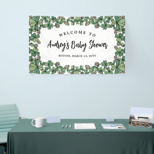 ホワイトクローバー男女兼用ベビーシャワーへようこそ 横断幕 (トレードショー)