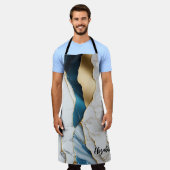 ホワイトクールターコイズマーブルストーン金ゴールド エプロン (着用した状態)