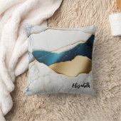 ホワイトクールターコイズマーブルストーン金ゴールド クッション (ブランケット)