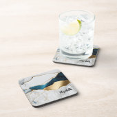 ホワイトクールターコイズマーブルストーン金ゴールド コースター (右側)