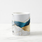 ホワイトクールターコイズマーブルストーン金ゴールド コーヒーマグカップ (中央)