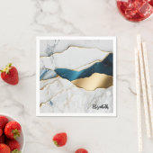 ホワイトクールターコイズマーブルストーン金ゴールド スタンダードカクテルナプキン (インサイチュ)