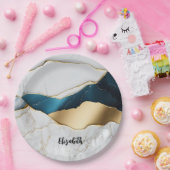 ホワイトクールターコイズマーブルストーン金ゴールド ペーパープレート (パーティー)