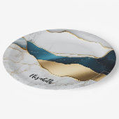 ホワイトクールターコイズマーブルストーン金ゴールド ペーパープレート (アングル)