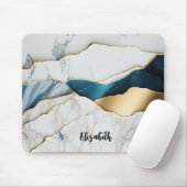 ホワイトクールターコイズマーブルストーン金ゴールド マウスパッド (マウス)