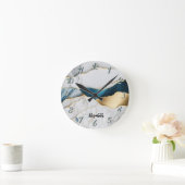 ホワイトクールターコイズマーブルストーン金ゴールド ラウンド壁時計 (ホーム)