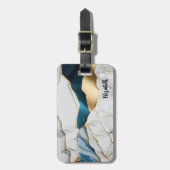 ホワイトクールターコイズマーブルストーン金ゴールド ラゲッジタグ (正面縦)