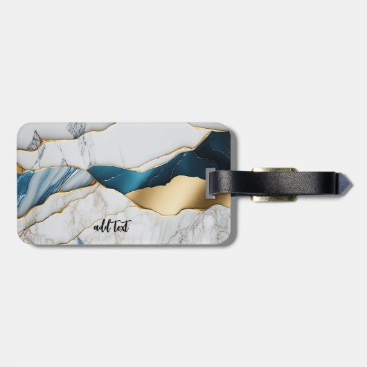ホワイトクールターコイズマーブルストーン金ゴールド ラゲッジタグ (裏面横)