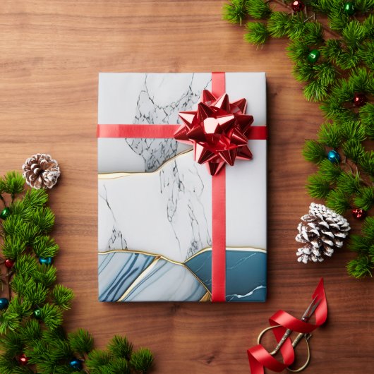 ホワイトクールターコイズマーブルストーン金ゴールド ラッピングペーパー (クリスマスギフト)