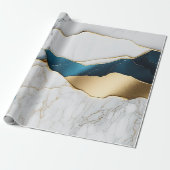 ホワイトクールターコイズマーブルストーン金ゴールド ラッピングペーパー (アンロールド)