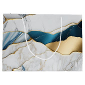 ホワイトクールターコイズマーブルストーン金ゴールド ラージペーパーバッグ (裏面)