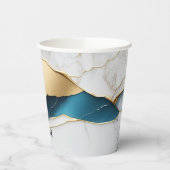 ホワイトクールターコイズマーブルストーン金ゴールド 紙コップ (左)