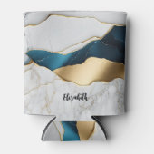 ホワイトクールターコイズマーブルストーン金ゴールド 缶クーラー (正面)