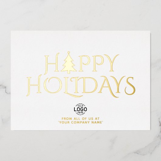 ホワイトク企業のリスマスエレガントハッピーのロゴ 箔シーズンカード (正面)