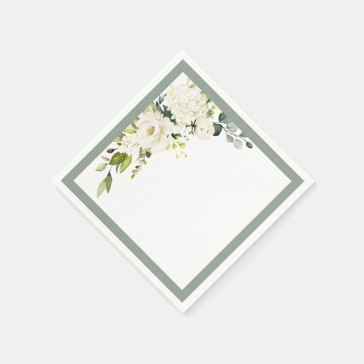 ホワイトグエレガントレーグリーンフローラブライダルシャワー スタンダードカクテルナプキン (角)