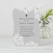 ホワイトグエレガントレースバプテスマ招待状 招待状 (スタンド正面)