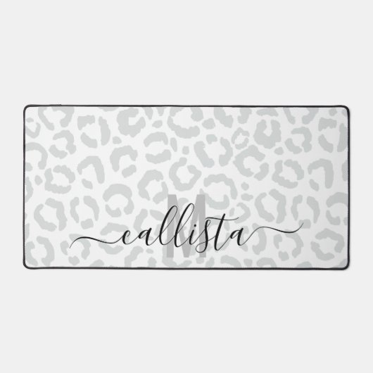 ホワイトグエレガントレーレオパードチエアニマルプリント デスクマット (正面)