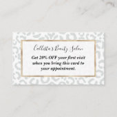 ホワイトグエレガントレーレオパードチエアニマルプリント 割引カード (正面)