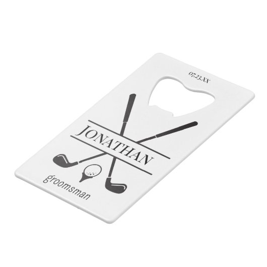 ホワイトグエレガントロパーソナライズされたームメンズゴルフクラブ クレジットカード栓抜き (裏面アングル)