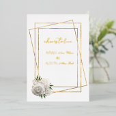 ホワイトグラムバラとホワイトと金ゴールド 箔招待状 (立ち正面)