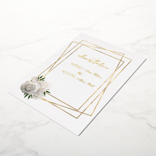 ホワイトグラムバラとホワイトと金ゴールド 箔招待状 (回転した状態)