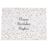 ホワイトグラム金ゴールドスパークル紙吹雪誕生日 ラージペーパーバッグ (正面)