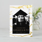 ホワイトグラモダンード金ゴールド大理石発表 箔招待状 (立ち正面)