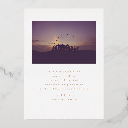 ホワイトグラモダンード金ゴールド大理石発表 箔招待状 (裏面)