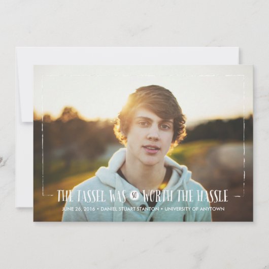 ホワイトグラードでのハッスルの価値があるタッセル発表 招待状 (正面)