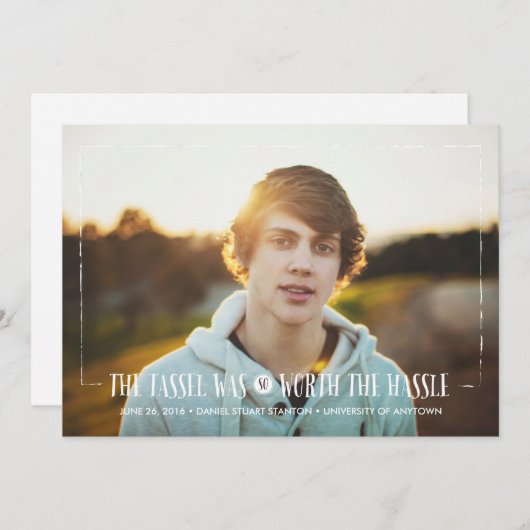 ホワイトグラードでのハッスルの価値があるタッセル発表 招待状 (正面/裏面)