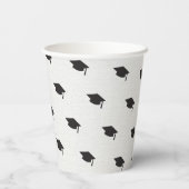 ホワイトグラードパーティーに黒モダン卒業帽子 紙コップ (裏面)