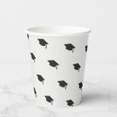 ホワイトグラードパーティーに黒モダン卒業帽子 紙コップ (正面)