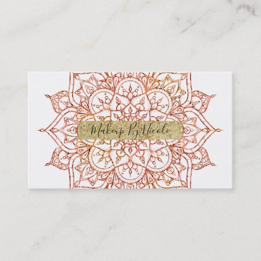 ホワイトグラームにピンク&オレンジのマンダラ 名刺 (正面)