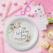 ホワイトグリッターとピーチウォーターのカラーフローラ ペーパープレート (パーティー)