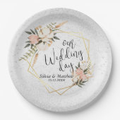 ホワイトグリッターとピーチウォーターのカラーフローラ ペーパープレート (正面)