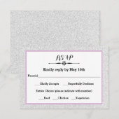 ホワイトグリッターと薄紫フレーム- RSVP応答カード 出欠カード (正面/裏面)