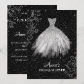 *~* ホワイトグリッターのウェディングドレス シャワーブライダル 招待状 (正面/裏面)
