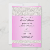 ホワイトグリッタースパークルピンクグラムブライダルシャワー 招待状 (正面)