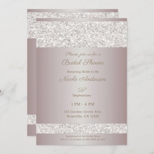 ホワイトグリッタースパークル赤面ピンクブライダルシャワー 招待状 (正面/裏面)