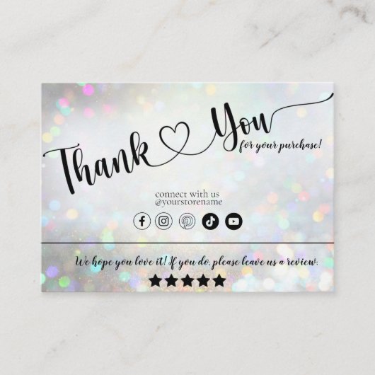 ホワイトグリッターダストサンキュービジネスカード 名刺 (正面)