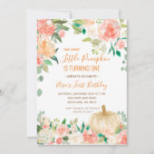 ホワイトグリッターパンプキンウィズフローラ誕生日  招待状 (正面)