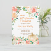 ホワイトグリッターパンプキンウィズフローラ誕生日  招待状 (スタンド正面)