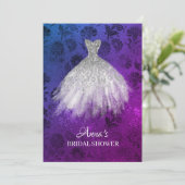 *~*ホワイトグリッターブライダルドレスブライダルガウンシャワー 招待状 (スタンド正面)