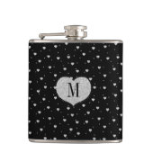 ホワイトグリッター&ブラックかわいいハートパターン フラスク (正面)