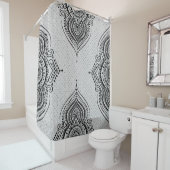 ホワイトグリッター&ブラックレースフローラオーナメント シャワーカーテン (インサイチュ)