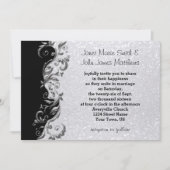 ホワイトグリッター、ブラック&シルバーフローラ結婚ズ 招待状 (正面)