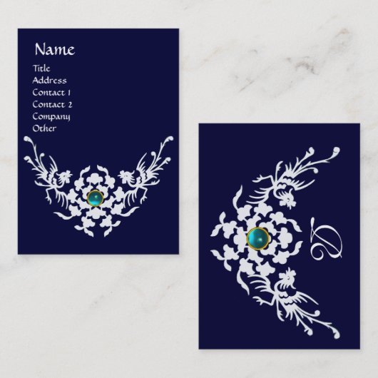 ホワイトグリフィンアクアマリンジェムストーンモノグラムブルー 名刺 (正面/裏面)