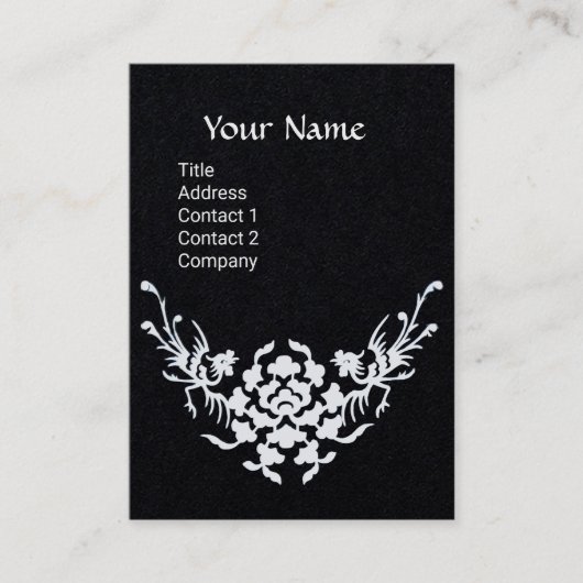 ホワイトグリフィンフローラファンタジーモノグラムブラック紙 名刺 (正面)